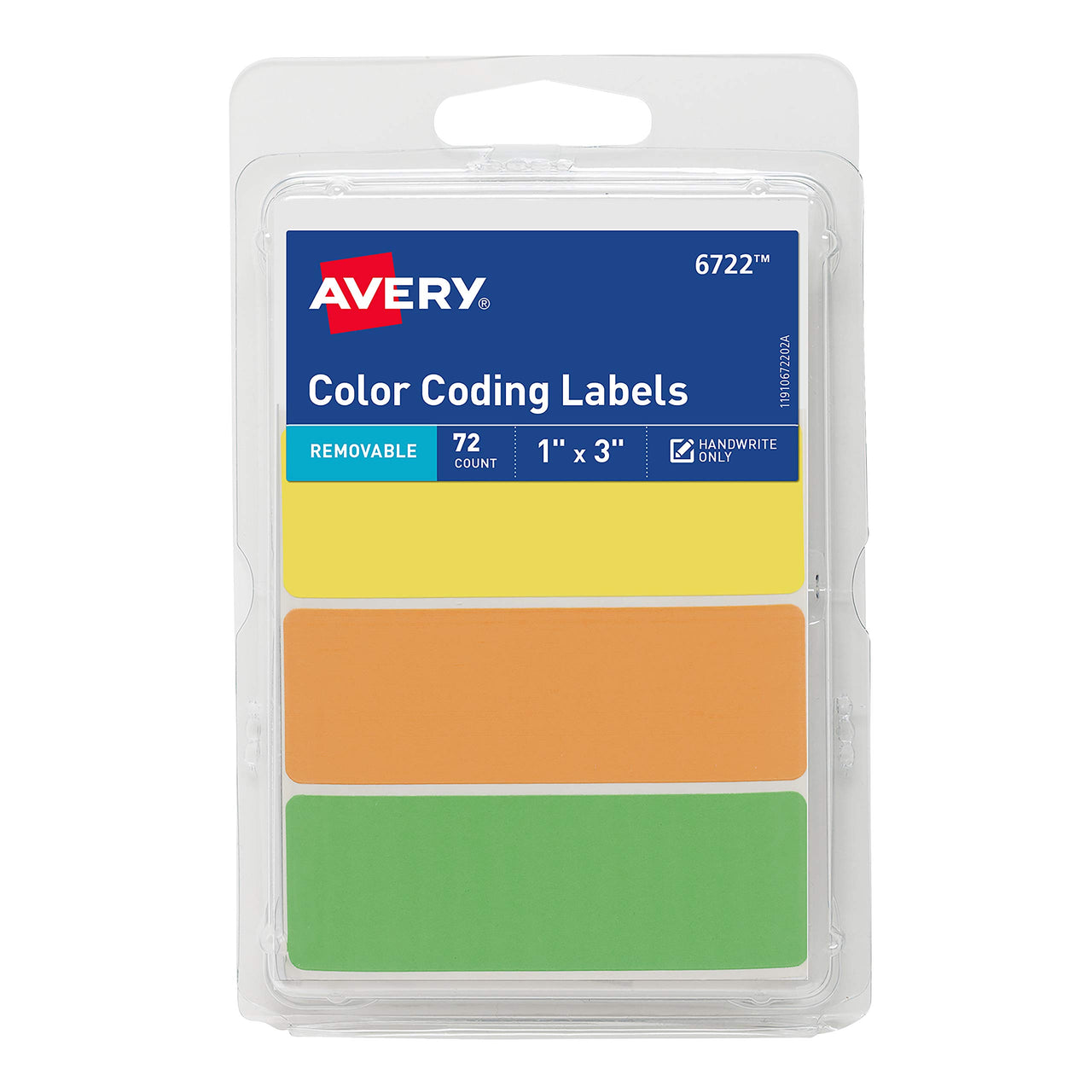 Avery Color-Coding Removable Labels, 1" x 3", Assorted Neon Colors, Non-Printable, 72 Blank Labels Total (6722) 1 Pack