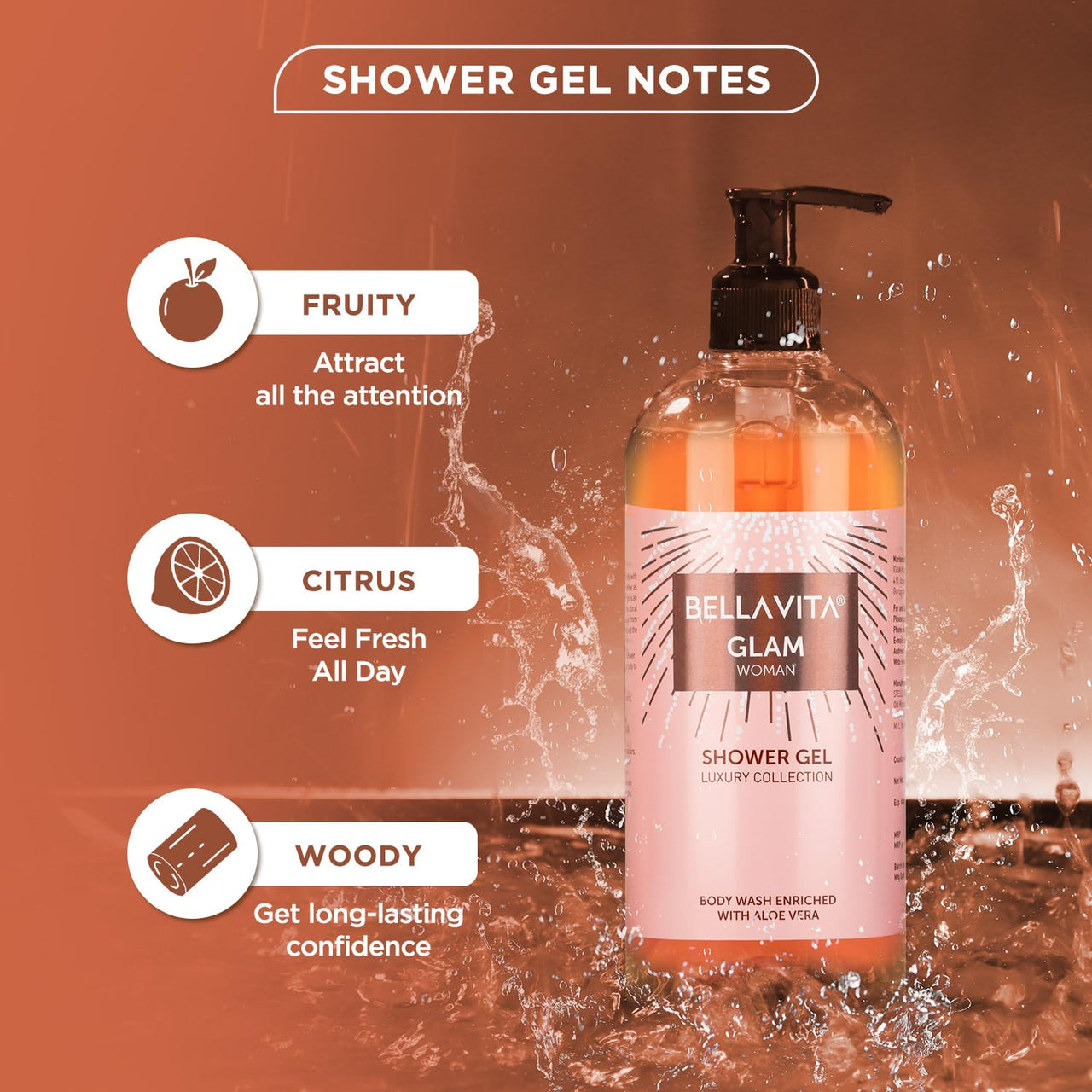 Bella Vita Luxury Glam Woman Body Wash Refreshing Shower Gel for Deep Cleansing, Hydrating, Moisturising, Softer & Smoother Skin with Aloe Vera 500 ml