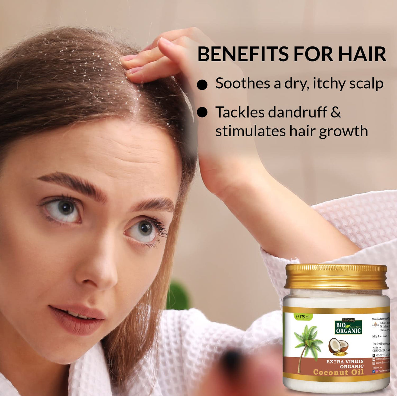 INDUS VALLEY Bio Organic Extra Virgin Organic Coconut Oil - Set Of 3 With The Natural Aroma Of Coconut Oil For Hair & Skin Care (175x3=525ml)