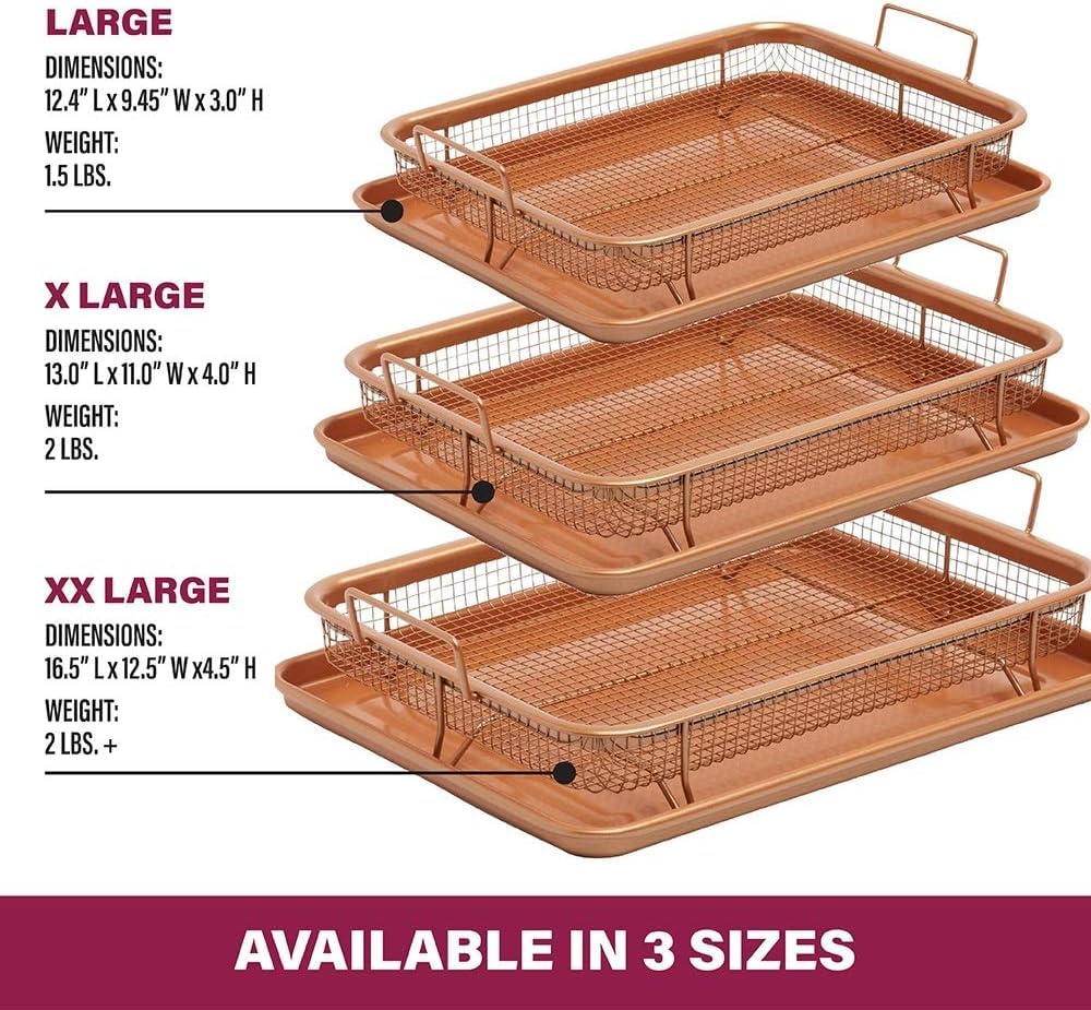 Gotham Steel Air Fryer Tray, 2 Piece Nonstick Copper Crisper Air Fry Basket For Convection Oven, Also Great For Baking & Crispy Foods, Dishwasher Safe – Large, 12.5” x 9” 12” x 9”