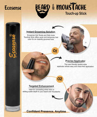 ECOSENSE Beard & Moustache Touchup Stick: Instant Temporary Beard Perfection | Black Color Pencil For Men, Beard Pen, Beard Dye for Long Lasting Coverage, Mustache 3 gm
