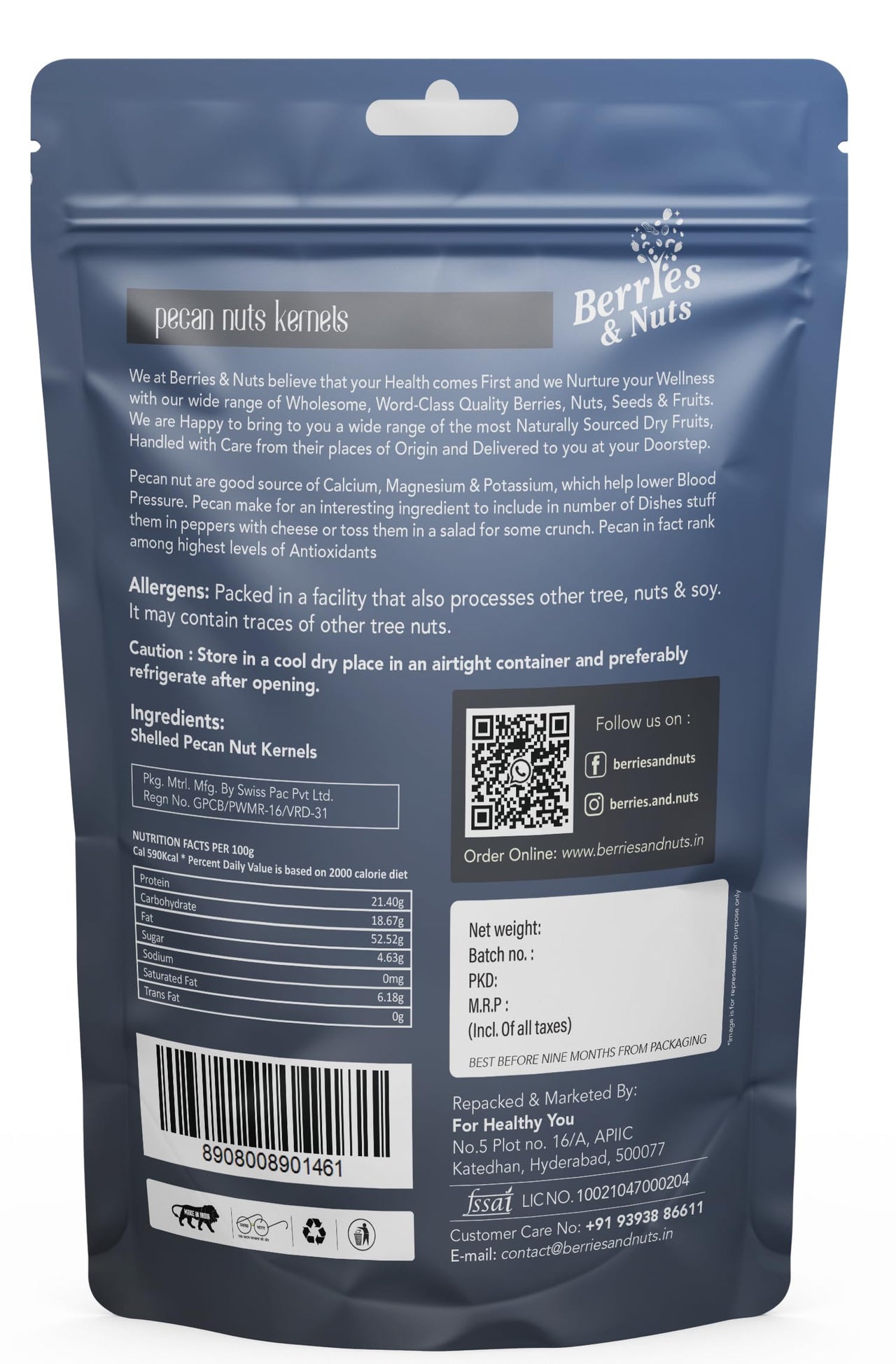 Berries And Nuts Premium American Pecan Nuts 1KG | Crunchy Nuts, Rich in Protein & Fibre, Pecans | 5 Pack of 200 Grams