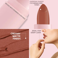 Glamveda Creamy Matte Long Lasting Lipstick with Ceramides & Peptides, Lightweight, 12 Hour Wear, Smudgeproof & Transferproof - Mocha Muse 307