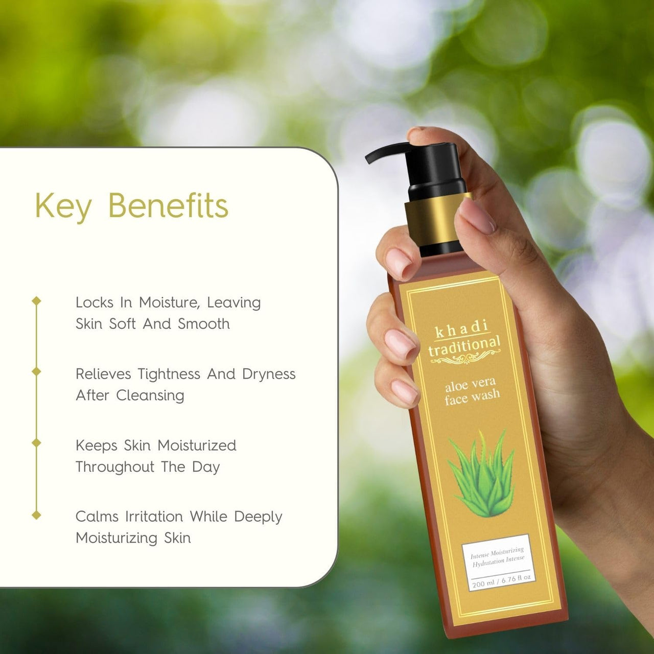 Khadi Traditional Premium Aloe Vera Face Wash for Men and Women, Moisturizing Facewash Suitable for All Skin Types, Natural Cleanser for Healthy Skin, Paraben & SLS Free for Daily Usage, 200 ml