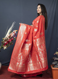 SGF11- Women's  Kanjivaram Pure Soft Silk Handloom Saree Pure Golden Zari With Blouse Piece