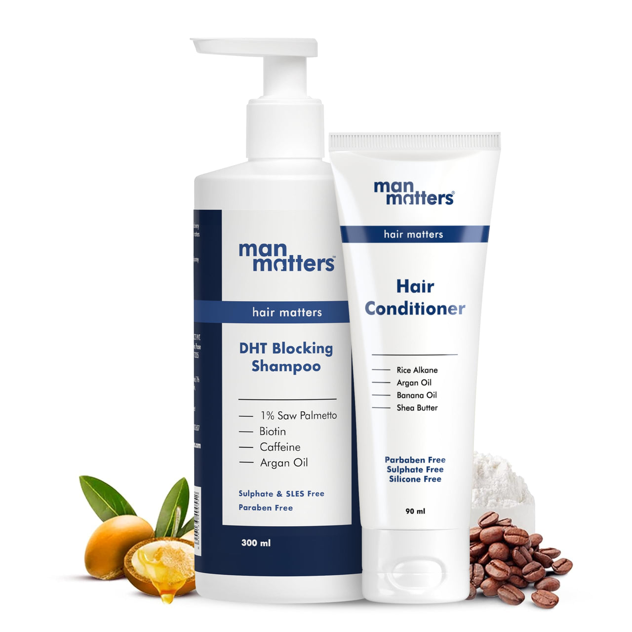 Man Matters Anti Hair Fall Shampoo And Conditioner For Men|Dht Blocker|Helps In Deep Nourishment And Frizzy-Free Hair|Sls&Paraben Free|Pack Of 2|300Ml Shampoo And 90Ml Conditioner,390 Grams