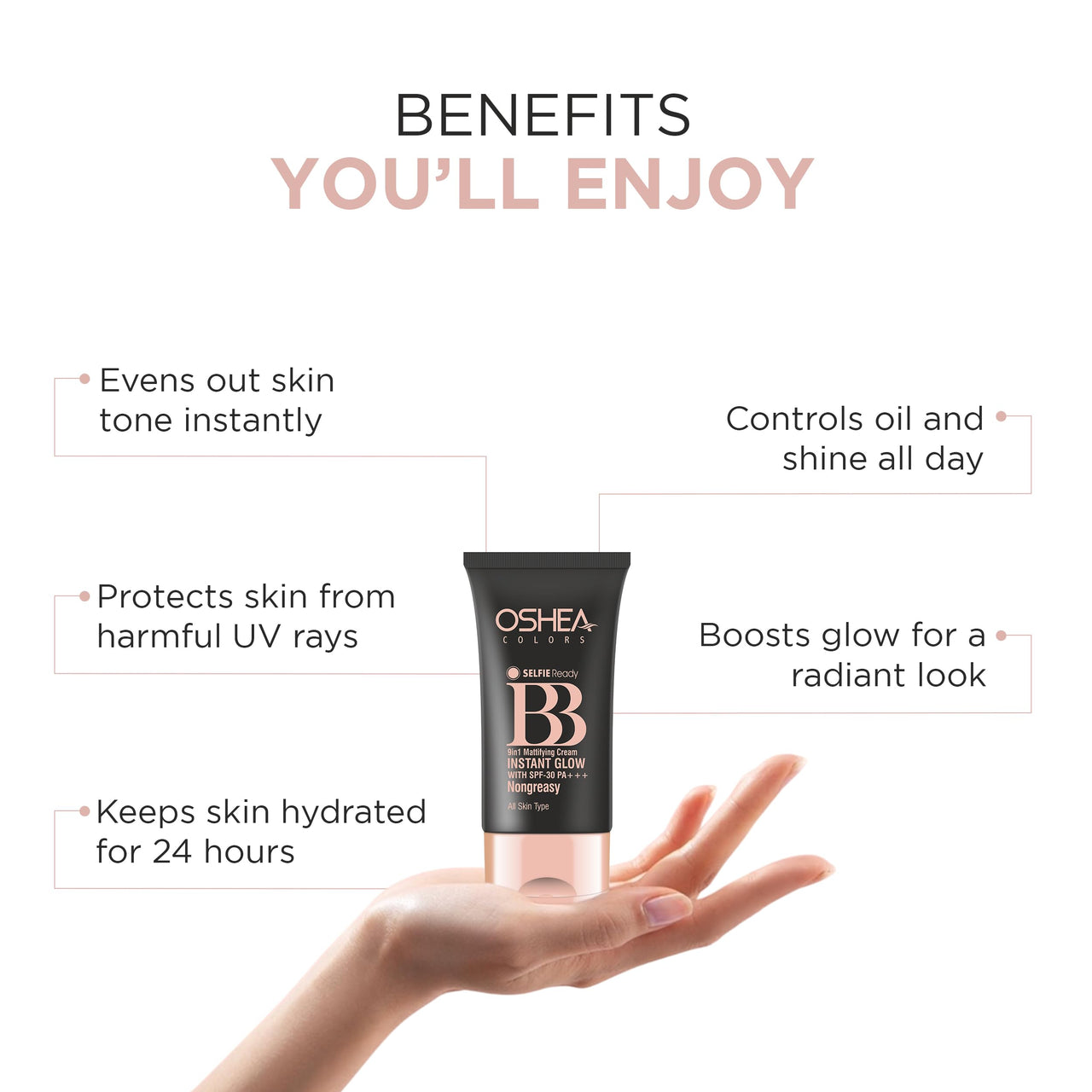 Oshea Herbals Mattifying BB Cream for All SKin Types | Non Greasy & Instant Glow with SPF 30 PA +++ | Enriched with Aloe Vera, Turmeric & Licorice Extracts (002 Beige Medium) 30g