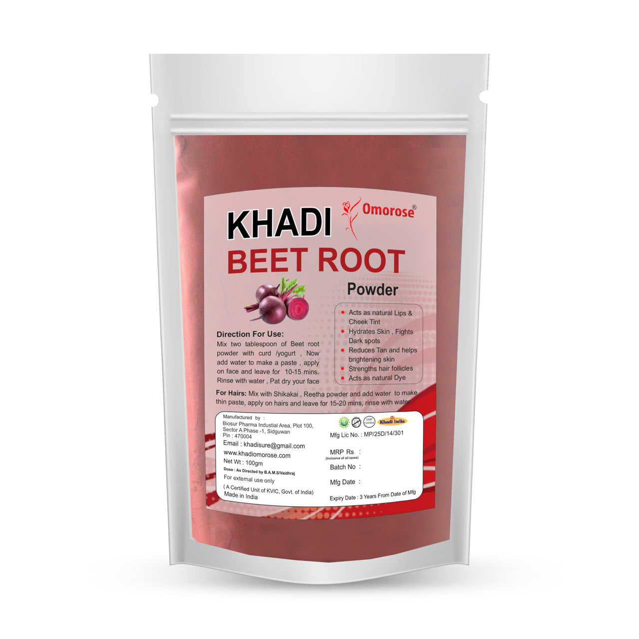 Khadi Omorose Beetroot Powder 100gm for Face | Lips | Hair | Glowing & Shiny Skin Face Pack