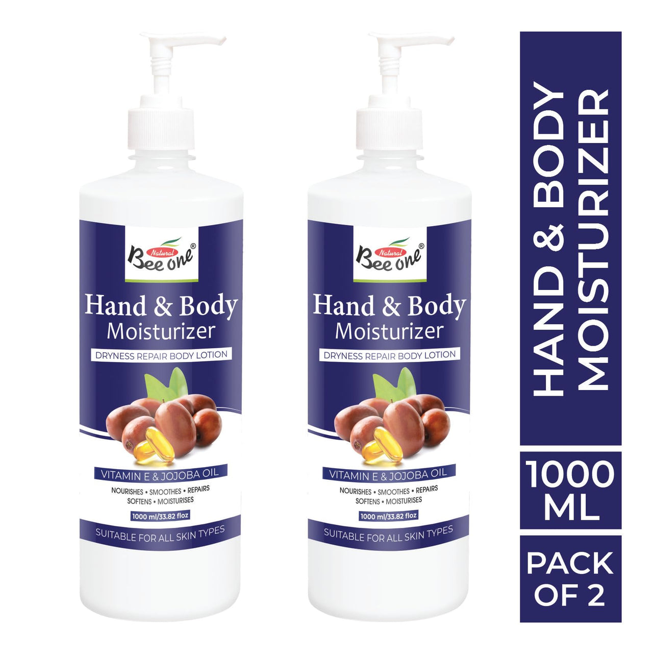 Bee One 24 hr Moisture Lock Body Lotion, for Soft and Supple Skin(Pack of 2) | 1000ml x 2= 2000ml (Hand & Body)