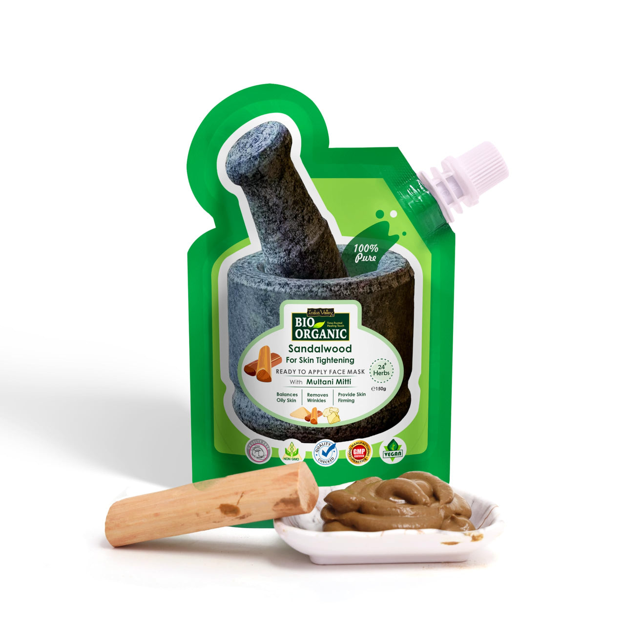 Indus Valley Bio Organic Sandalwood Ready to Apply Face Mask with Multani Mitti for Skin Tightening -150 g