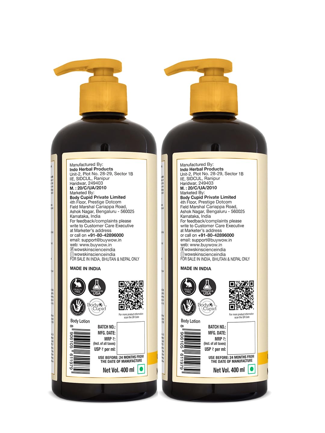 WOW Skin Science Ubtan Body Lotion | All skin type | Anti-Tanning & Smoothening Care | with Saffron Extract, Sandalwood Oil | 400mL | Pack of 2