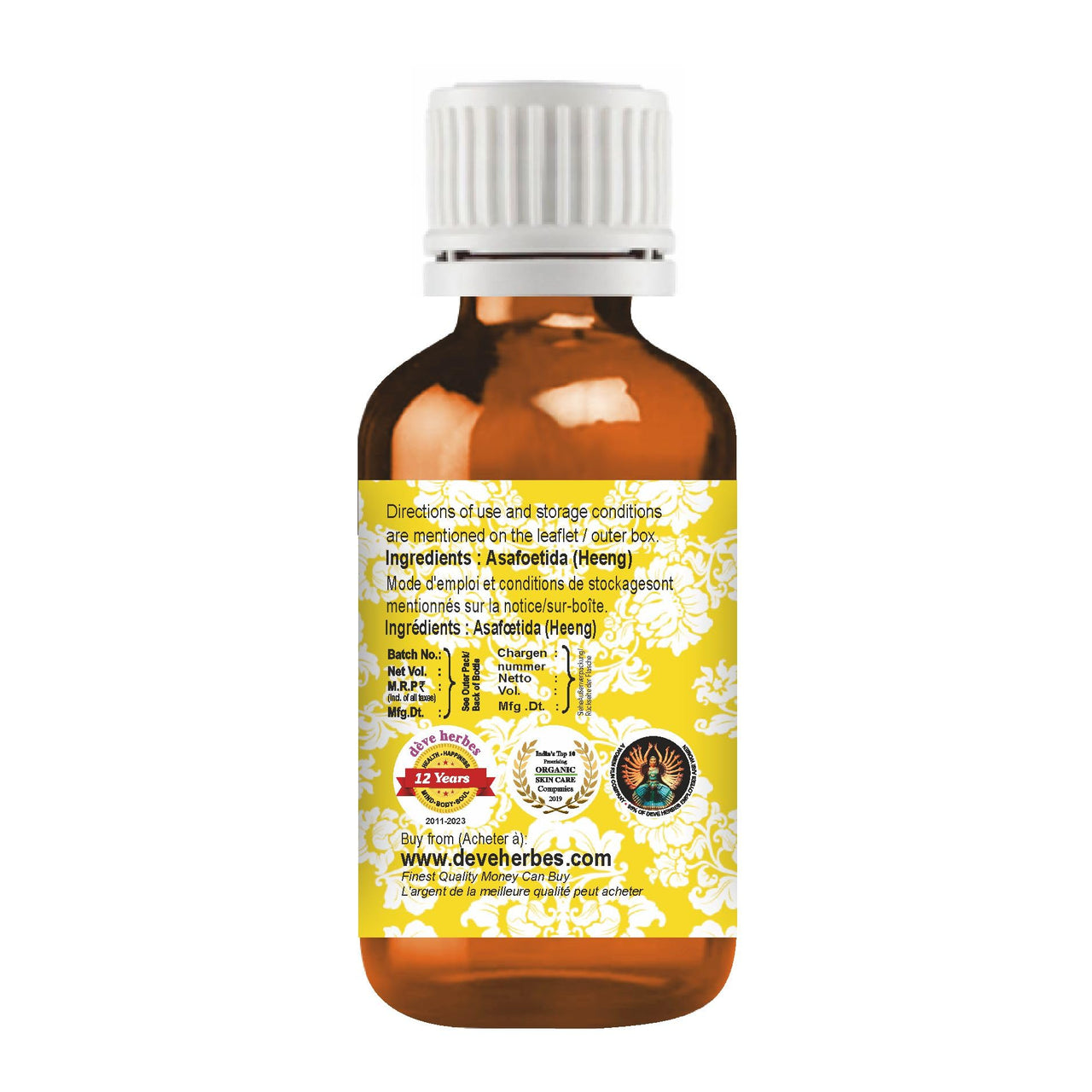 Deve Herbes Heeng Essential Oil (Asafoetida) Pure | Non-Sticky | Non-greasy | Lightweight | Men & Women | All Skin Types | Steam Distilled 5ml
