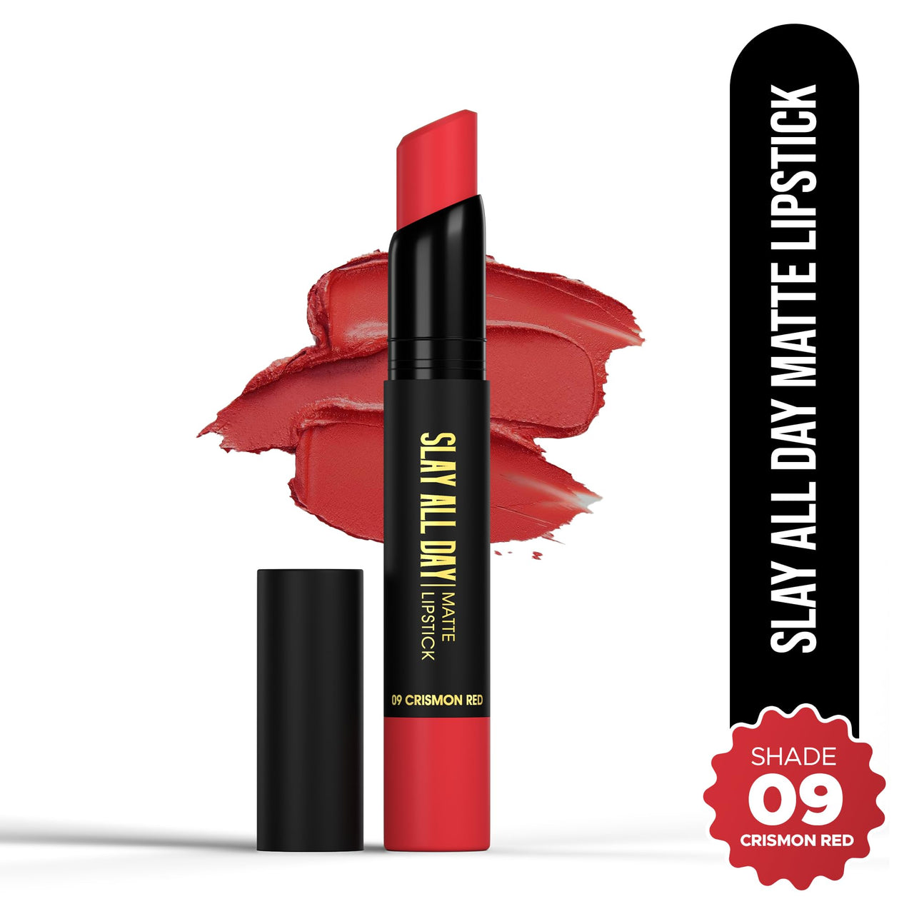 Hilary Rhoda Slay All Day Matte Lipstick | Transfer-proof & Smudge-proof | Long-Lasting & Premium Creamy Lipstick | Waterproof & Vibrant Colour lipstick | 2.6g (Crismon Red - Shade 09)