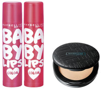 Maybelline New York Lip Balm (Red) & Matte Compact Powder (Natural Beige) For All Skin Types Combo (8g each)