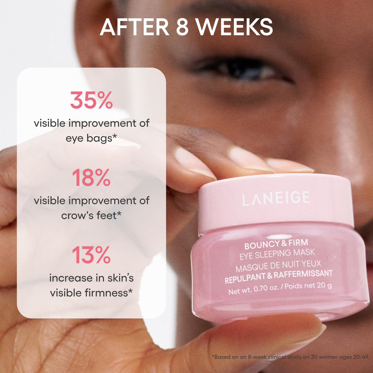 LANEIGE Bouncy & Firm Plump, Firm and Glow Set of 3 includes Eye Sleeping Mask 20G, Face Sleeping Mask 10ML and Lip Treatment Balm 2G with Pouch