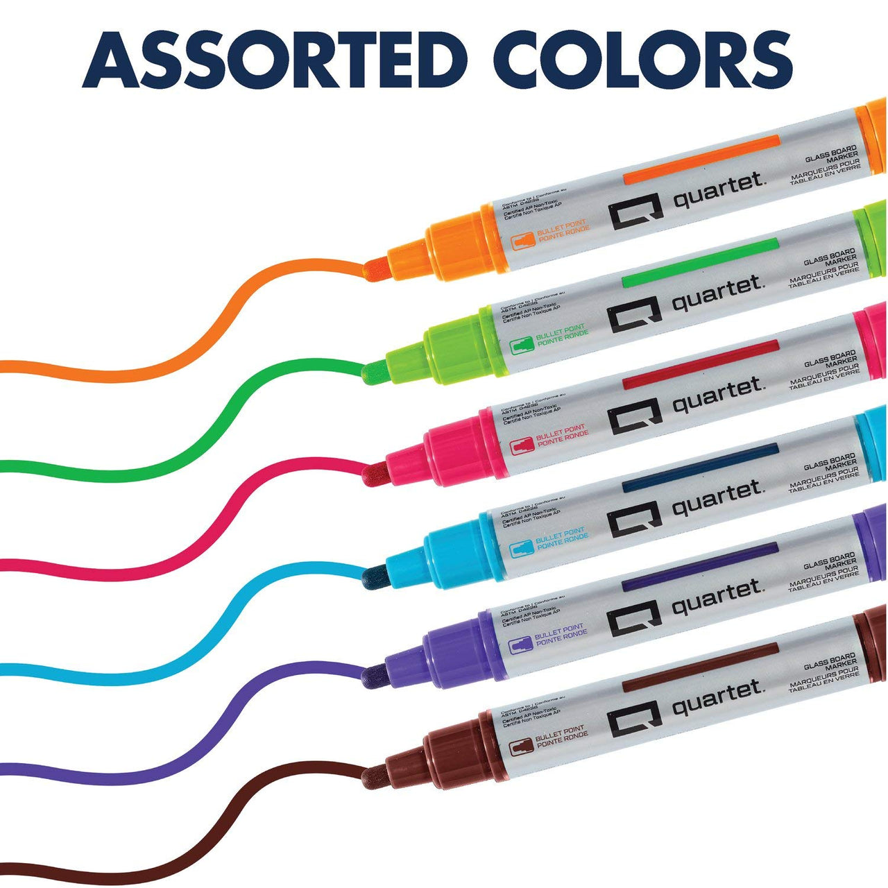 Quartet Glass Board Dry Erase Markers, Premium, Bullet Tip, Assorted Colors, 6 Pack (79556) 6 Count (Pack of 1)