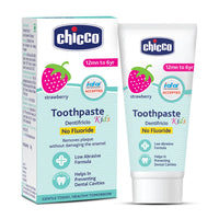 Chicco Toothpaste, Strawberry Flavour for 1Y to 6Y Bab (50g)&Chicco Toothpaste, Applebanana Flavour for 6m to 6Y Baby, Fluoride-Free, Preservative-Free,Cavity Protection (50 Millilitre)