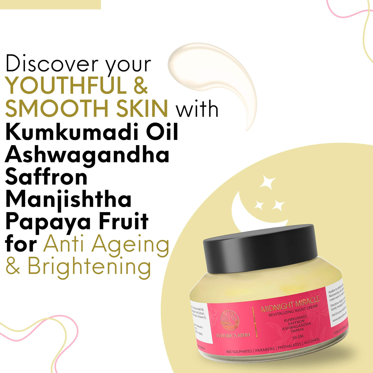 Nature’s Kinn - Midnight Miracle Night Cream 50gm | Boosts Collagen for Anti-Ageing | Kumkumadi Oil, Hyaluronic Acid, Niacinamide & Vitamin C | Deep Nourishment for Glowing, Youthful, Hydrated Skin