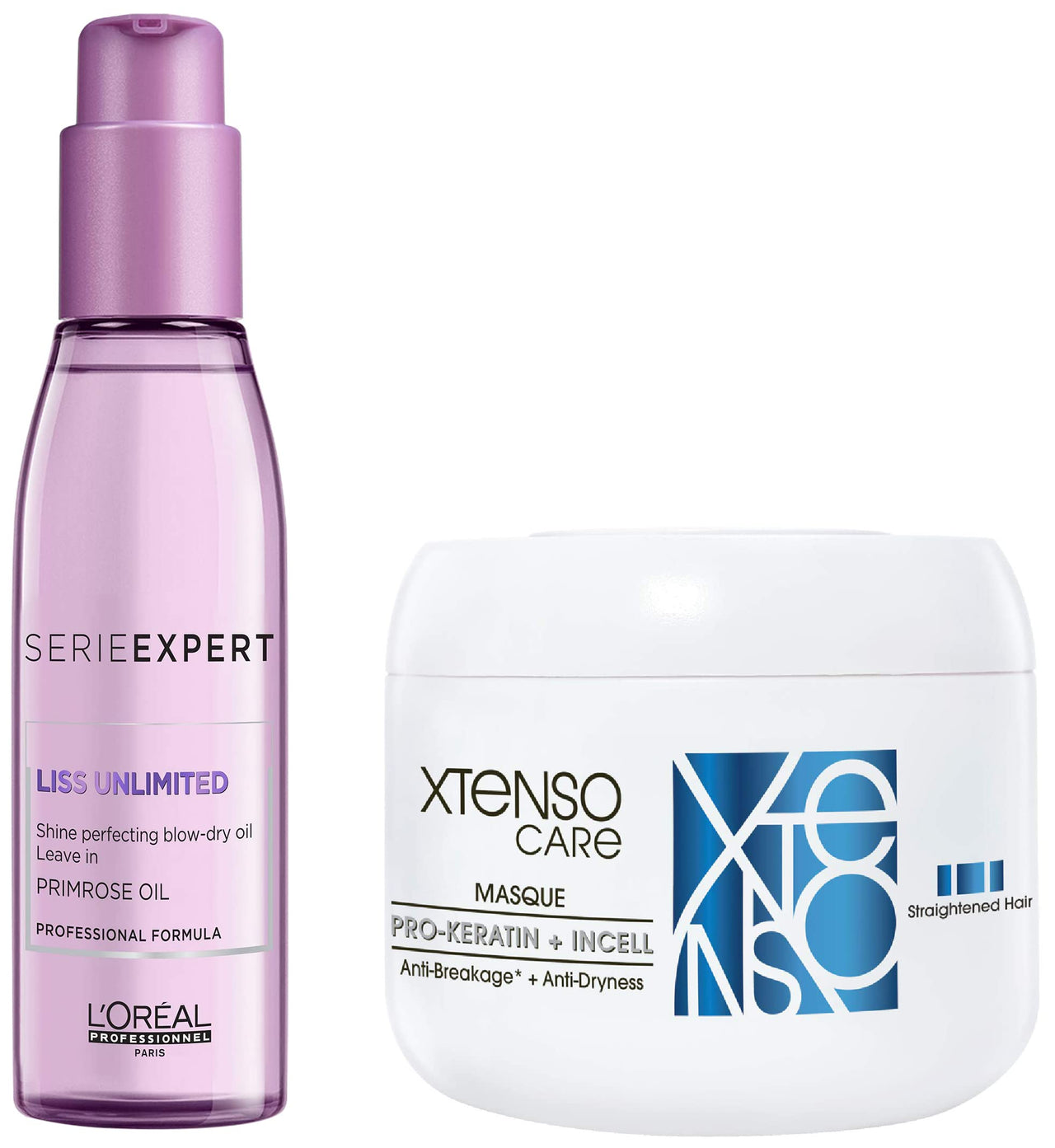 L'OREAL PROFESSIONNEL PARIS Xtenso Care Masque 196 Gm, For Straightened Hair & L'Oréal Professionnel Serie Expert Liss Unlimited Blow Dry Serum 125 Ml, For Frizz-Free Hair
