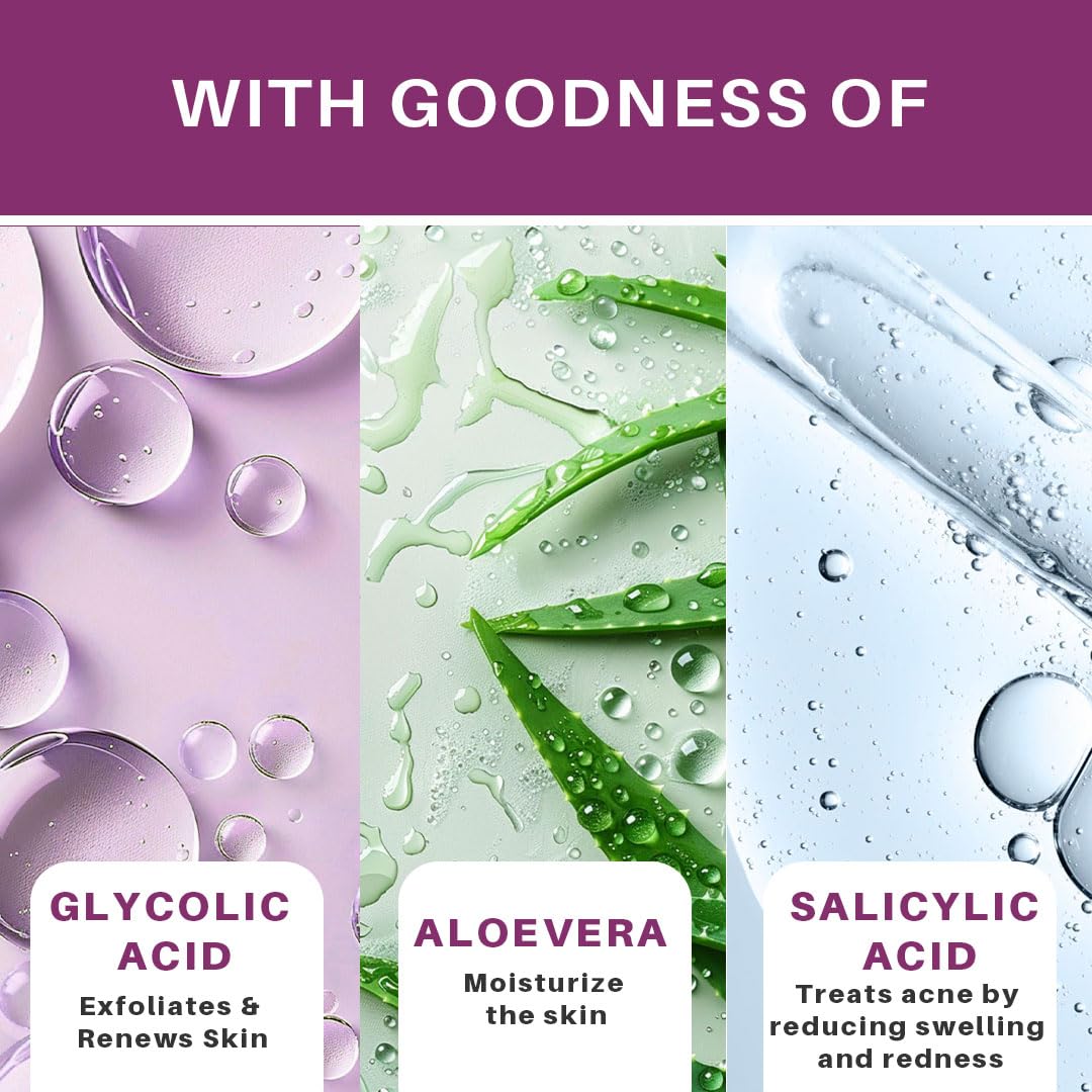 Glamveda Glycolic Acid & 0.05% ww Salicylic Acid Anti Acne Face Wash (100ml Pack of 2) | For Oily & Acne Prone Skin | Oil balancing, Deep Cleansing | No Paraben, SLS