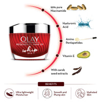 Olay Regenerist Whip Cream with SPF30 | Ultra Lightweight | Hydrated, Plump, Bouncy Skin | With Hyaluronic Acid, Niacinamide and Peptides | Normal, Oily, Dry, Combination Skin | 50g (Pack of 2)