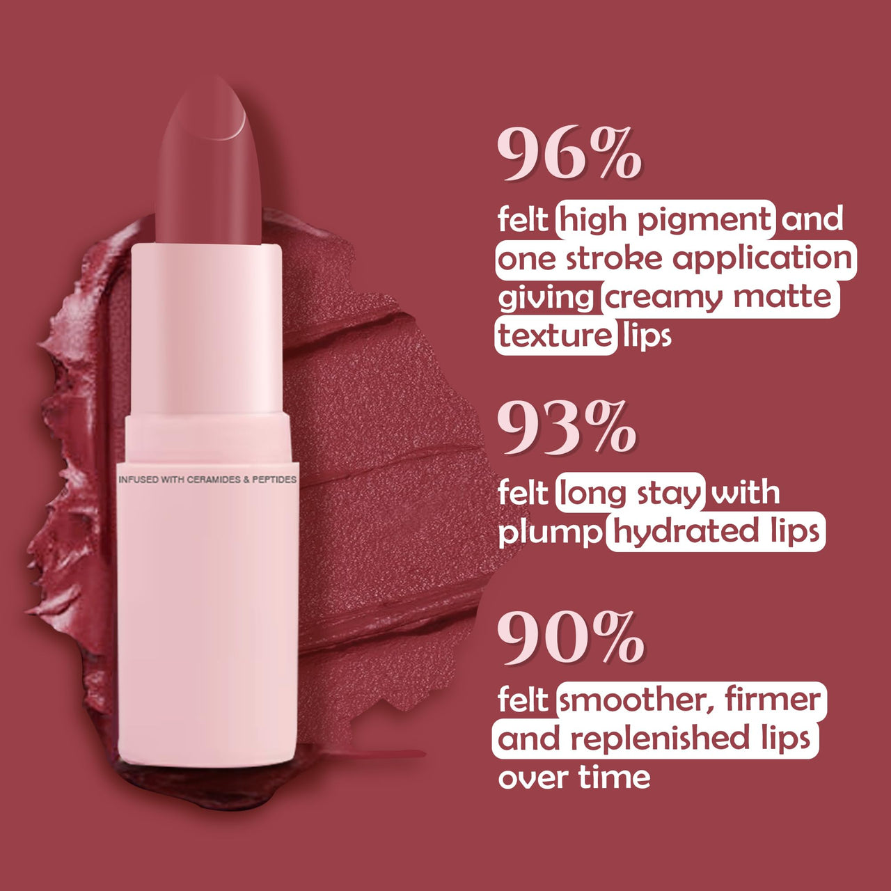 Glamveda Creamy Matte Long Lasting Lipstick with Ceramides & Peptides, Lightweight, 12 Hour Wear, Smudgeproof & Transferproof - Impulsive 304