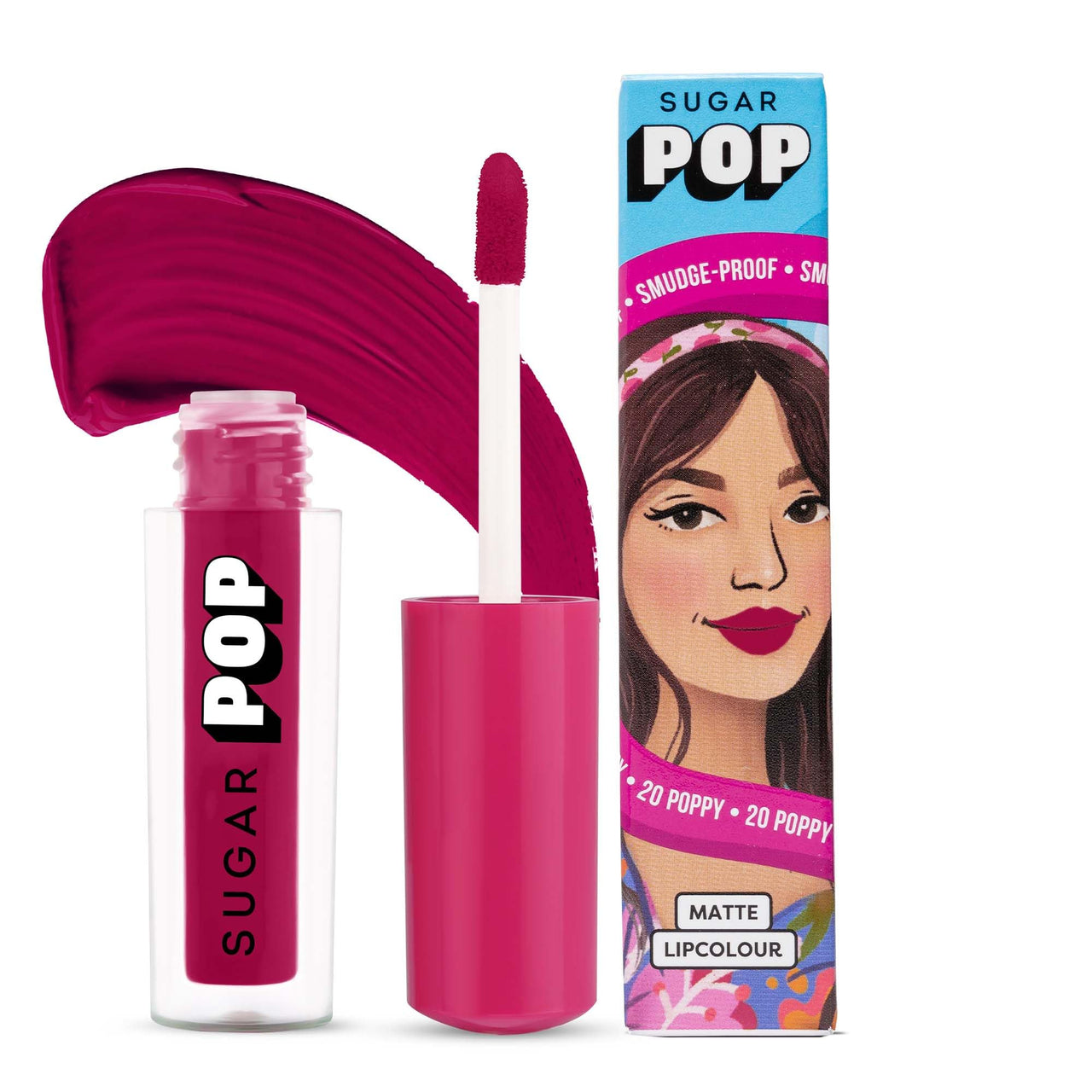 SUGAR POP Matte Lipcolour | Lasts Upto 8 hrs l Pink Lipstick for Women l Vitamin E Infused | Non-Drying, Smudge Proof, Long Lasting | 1.6ml - 20 Poppy