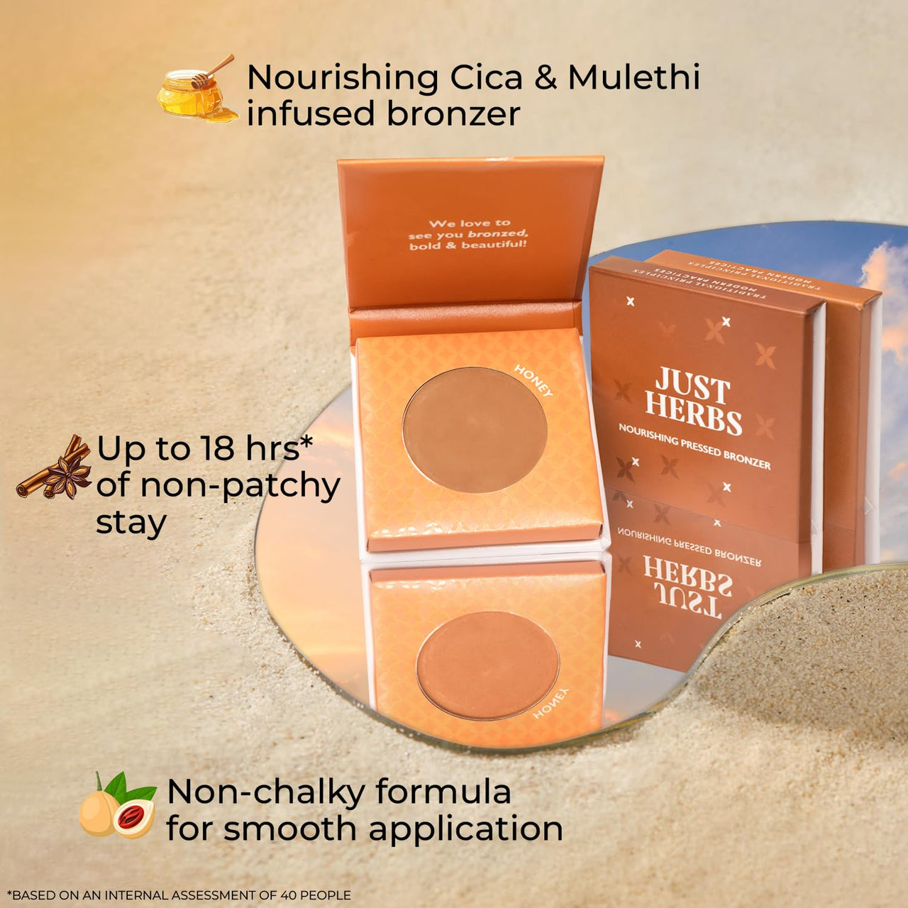Just Herbs Nourishing Pressed Bronzer Liquorice + Cica for Face Makeup 3.5g (Honey, 3.5)