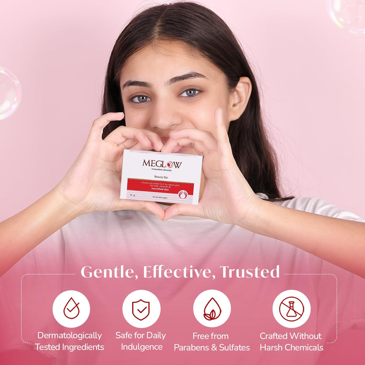 Meglow Beauty Bathing Soaps Bar Combo Pack Of 5(75g) with Potent Vitamin-C - Body Soap Cleanser for Dry Skin|Skin lightening/whitening Soap|Make Skin Soft,Smooth & Nourished - For All Skin Type