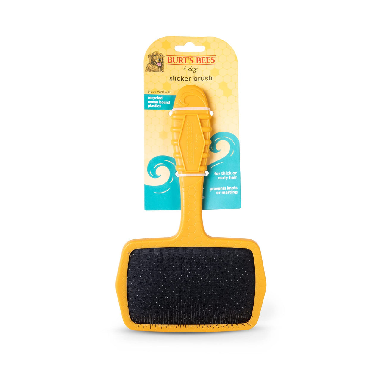 Burt’s Bees for Pets Large Slicker Brush for Dogs with Thick or Curly Hair with Handle Made from Recycled Plastics Collected from Coastal Communities | De-Shedding Dog Brush Removes Knots and Matting Plastic Slicker Brush 9 Inch