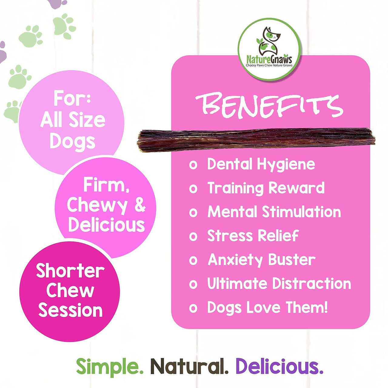 Nature Gnaws Beef Jerky Sticks for Dogs - Single Ingredient Beef Gullet Chew Treats - Simple Natural Delicious Dog Chews - Training Reward - 5-6 Inch 1 Count (Pack of 1)