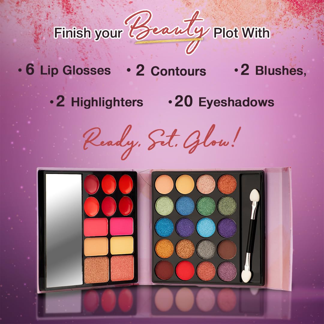 Hilary Rhoda The Book of Makeup | 20 Eyeshadows | 2 Highlighters | 2 Blushes | 2 Contours | 6 Cream Lip Glosses | Dual Ended Brush | Long Lasting | Blends Easily- 23.4g (Shade 2)