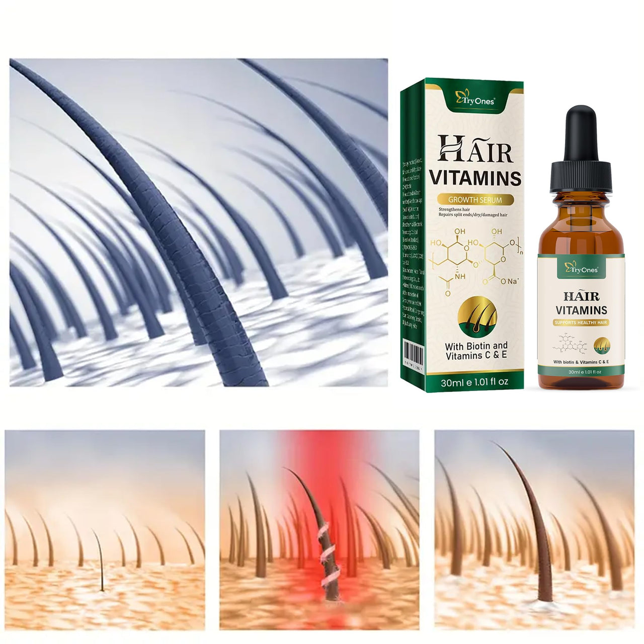 TryOnes Professional Hair Serum for Frizzy Hair||Serum for Women & Men||All Hair Types for Frizz-free, Smooth & Glossy Hair||Hair Vitamin Serum_30ML