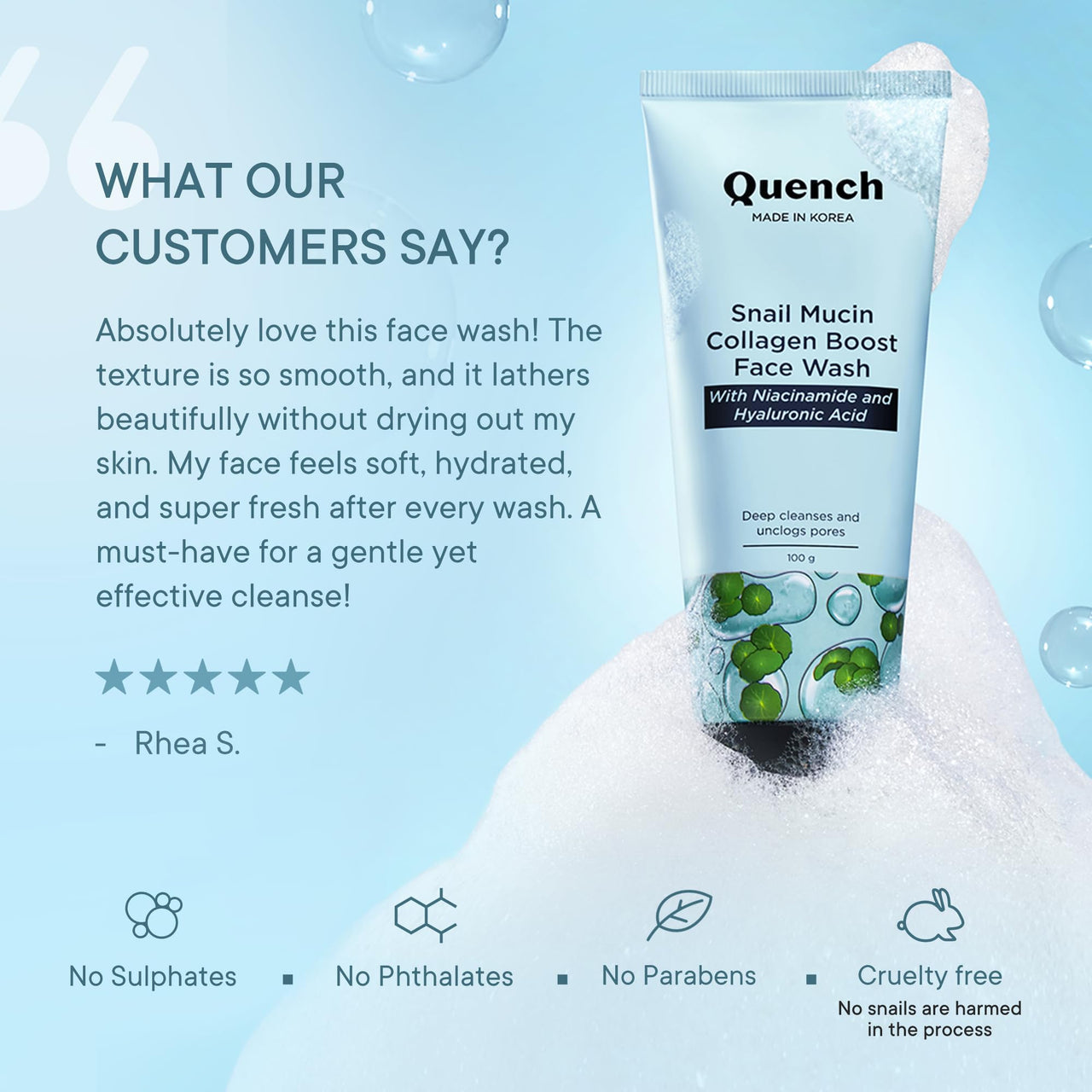 Quench Snail Mucin Collagen Boost Face Wash 100ml