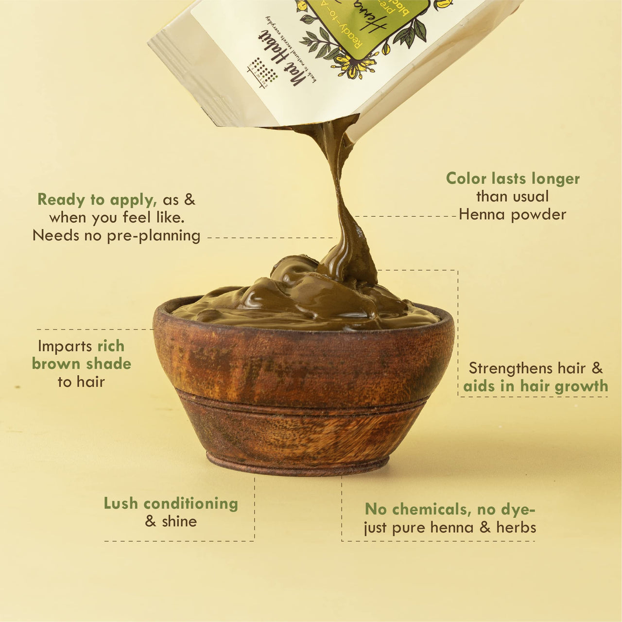 Nat Habit Ready-To-Apply Henna Paste & Tamarind Kasturi Lepa - Face Pack The Perfect Choice For Deep Conditioning with Rich Dark Brown Color, Skin Care And Hair Growth Boost