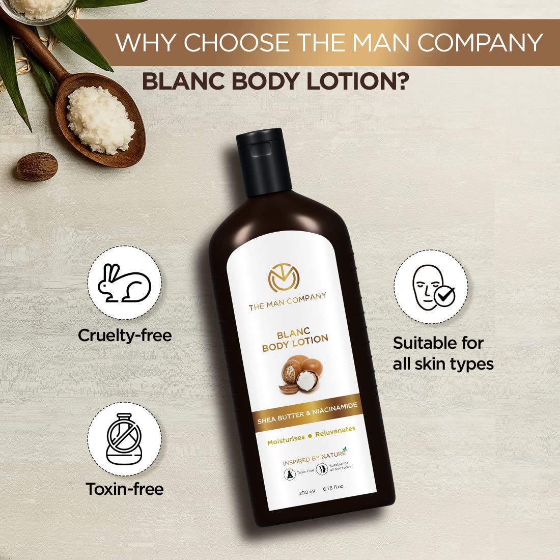 The Man Company Blanc Body Lotion for Men | Moisturises | Rejuvenates | 24-Hour Long Hydration | Long-Lasting Fragrance | Toxin-Free | Suitable For All Skin Types- 200ml