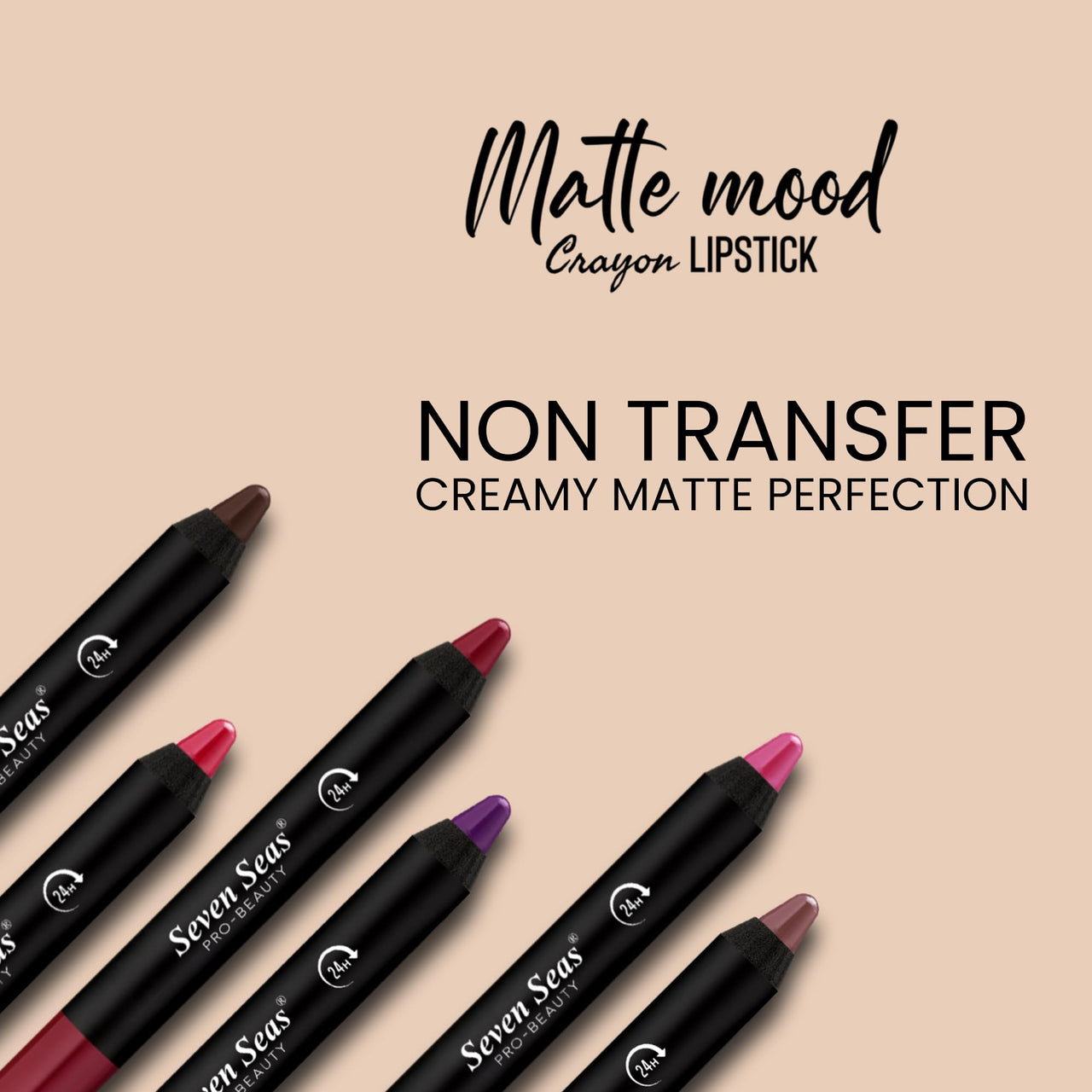 Seven Seas Matte Mood Non Transfer Crayon Lip Color With Sharpner | Matte Finish | Long Lasting Crayon Lip Color for Women (Pinky Promise)