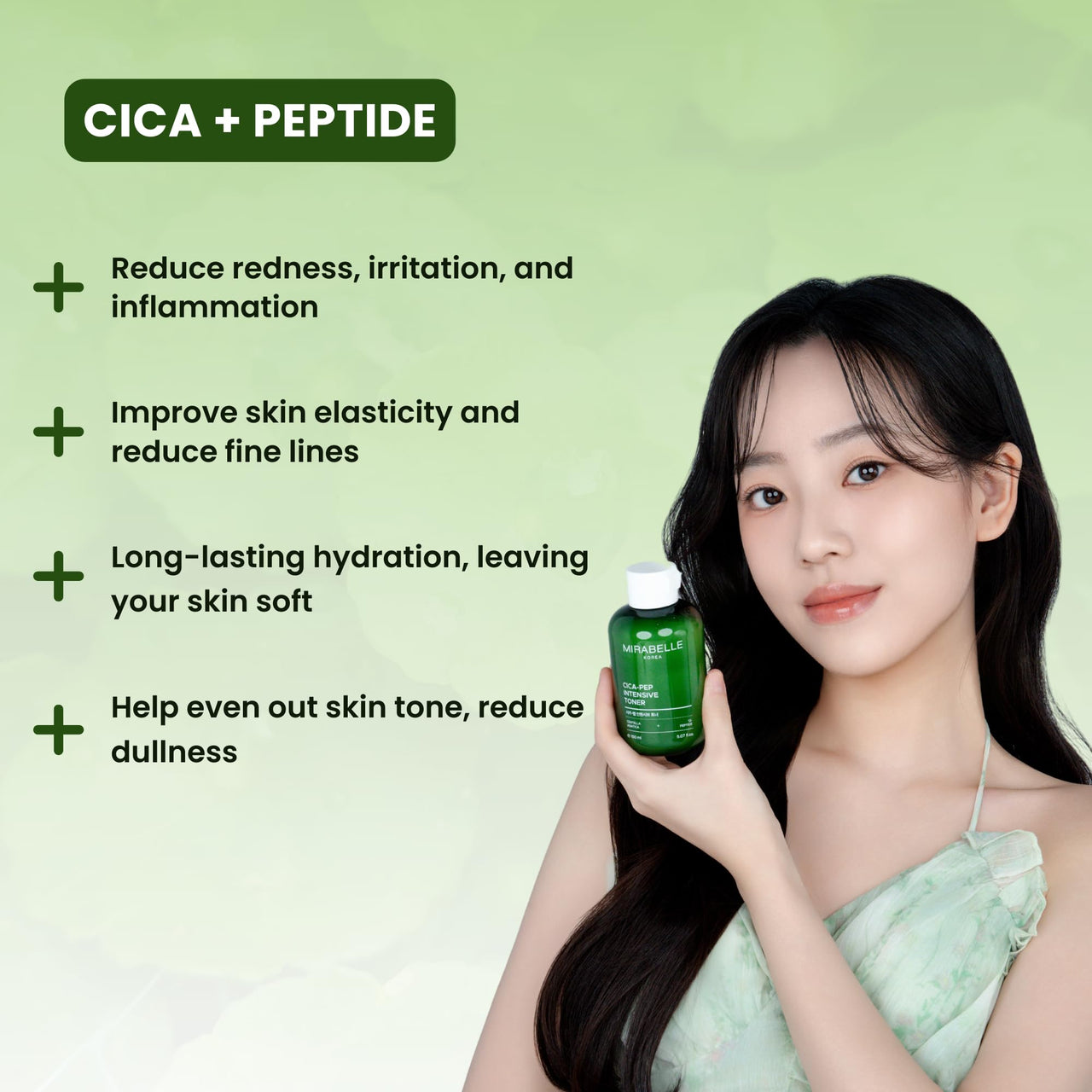 Mirabelle Korea Cica-Pep Intensive Toner 150ml | Calms Irritation, Refines Pores & Hydrates | Soothing Toner for All Skin Types | Korean Skincare for Men & Women