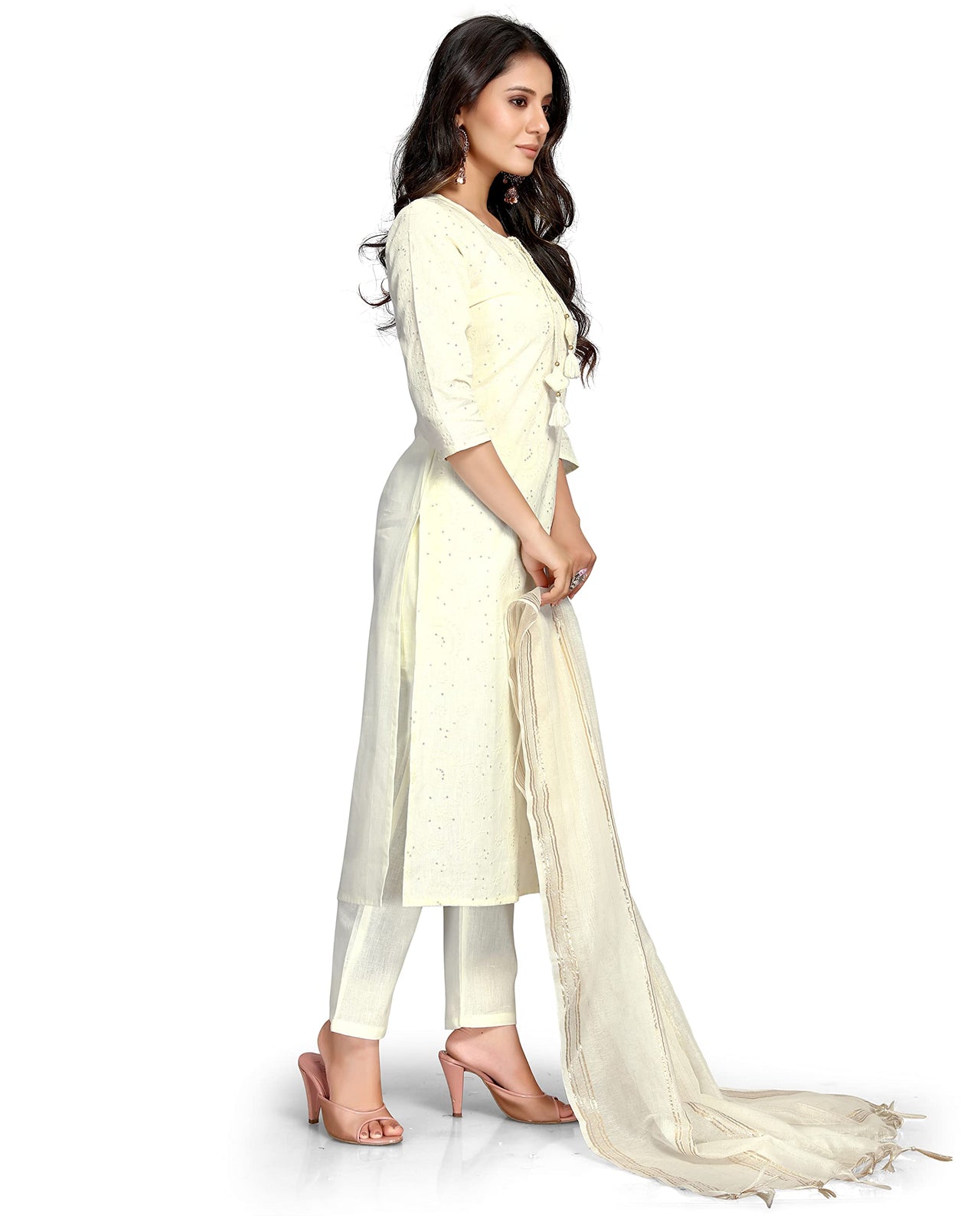 Rajnandini Women's  Pure Cambric Cotton Embroidered Kurta Set With Dupatta