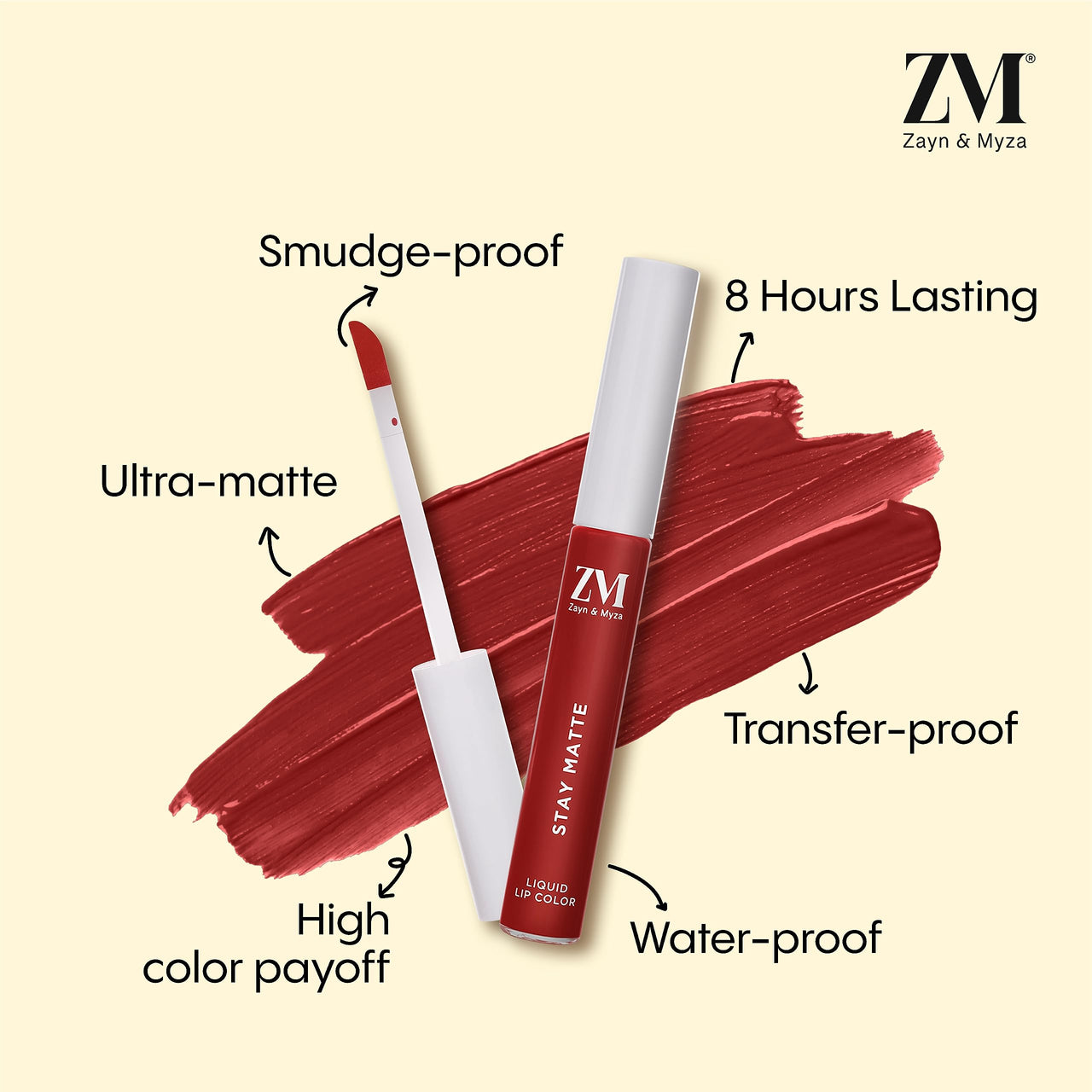 ZM Stay Matte Transfer-proof Lip Color | Matte Texture | Liquid Lipstick | Waterproof and Smudgeproof | Cruelty-free, 6 ML (Retro Red)