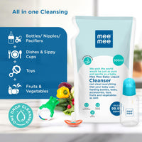 Mee Mee Baby Liquid Cleanser 500ml, Anti-Bacterial Kills 99.9% Germs | For Baby Bottles, Nipples, Accessories, Toys, Fruits & Vegetables | No Alcohol, One Drop Cleaning, Dermatologically Tested