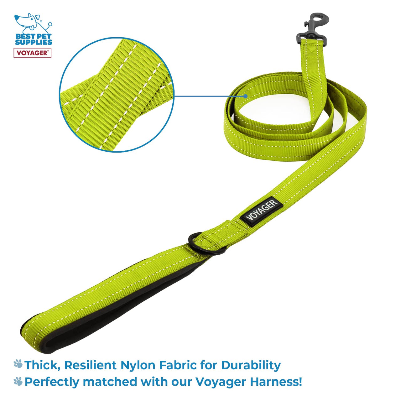 Voyager Step-in Lock Dog Harness w Reflective Dog Leash Combo Set with Neoprene Handle 5ft Supports Small, Medium and Large Breed Puppies Cats by Best Pet Supplies Lime Green Black Trim, XL