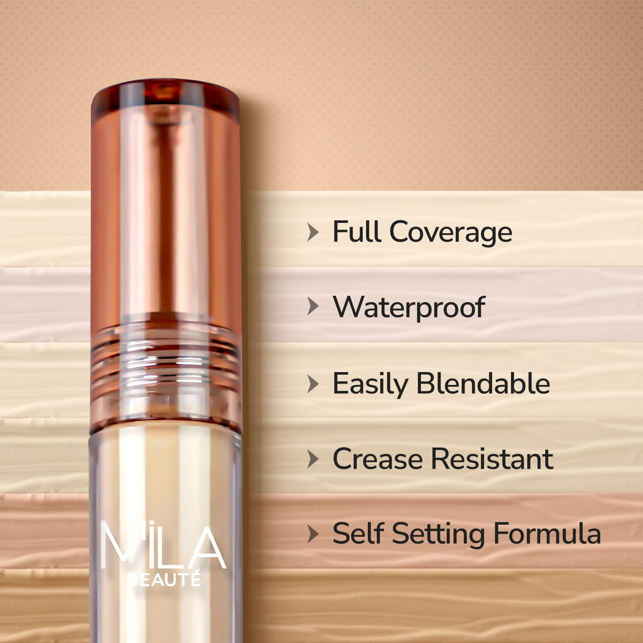Mila Beauté Built to Cover Liquid Concealer for Women With Spf & Hyaluronic Acid| Full Coverage Matte Finish Concealer for Dark Circles | Easily Blendable & Waterproof Formula| Suitable for Indian Skin Tones - 101P Light Ivory