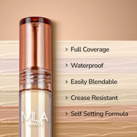 Mila Beauté Built to Cover Liquid Concealer for Women With Spf & Hyaluronic Acid| Full Coverage Matte Finish Concealer for Dark Circles | Easily Blendable & Waterproof Formula| Suitable for Indian Skin Tones - 101P Light Ivory