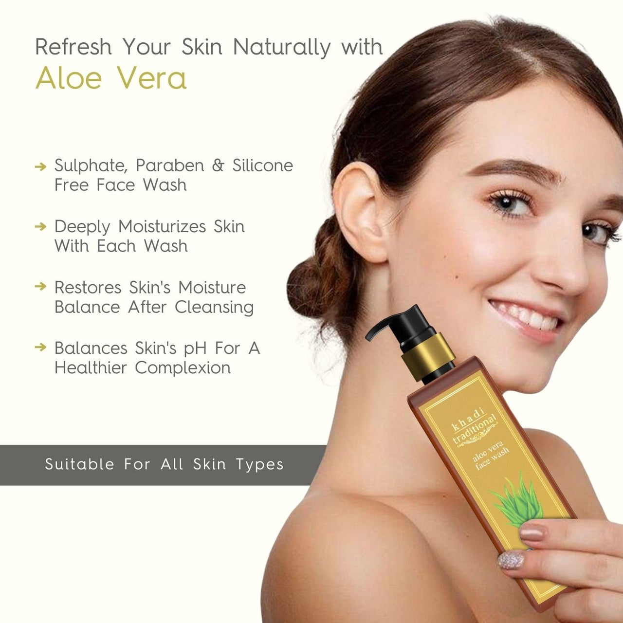 Khadi Traditional Premium Aloe Vera Face Wash for Men and Women, Moisturizing Facewash Suitable for All Skin Types, Natural Cleanser for Healthy Skin, Paraben & SLS Free for Daily Usage, 200 ml