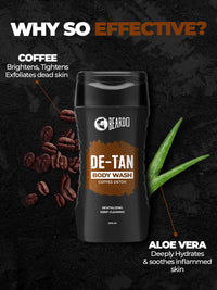 Beardo De-Tan Body Wash for Men, 200ml | Tan Removal and Caffeine Body Wash | Detan With Coffee & Aloe Extracts | For Body & Face | Refreshing Fragrance