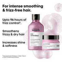 L'OREAL PROFESSIONNEL PARIS Liss Unlimited Shampoo 300Ml And Hair Mask 250Gm Combo For Rebellious Frizzy Hair, Serie Expert (Pack Of 2)