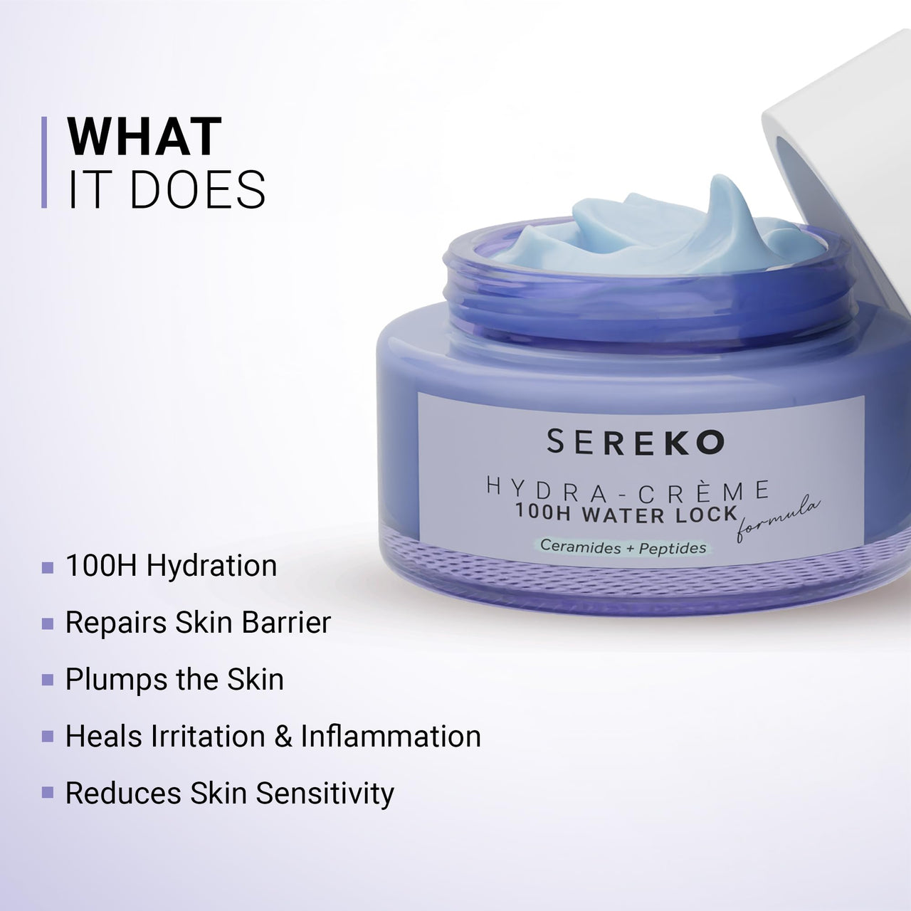 SEREKO Hydra Creme Ceramide Moisturizer, Skin Barrier Repair Cream, Long Lasting Hydration Up To 100 Hours, Locks Moisture, With Peptide, Lightweight Gel Formula, All Skin Types, For Men & Women, 50ml