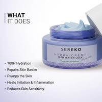 SEREKO Hydra Creme Ceramide Moisturizer, Skin Barrier Repair Cream, Long Lasting Hydration Up To 100 Hours, Locks Moisture, With Peptide, Lightweight Gel Formula, All Skin Types, For Men & Women, 50ml
