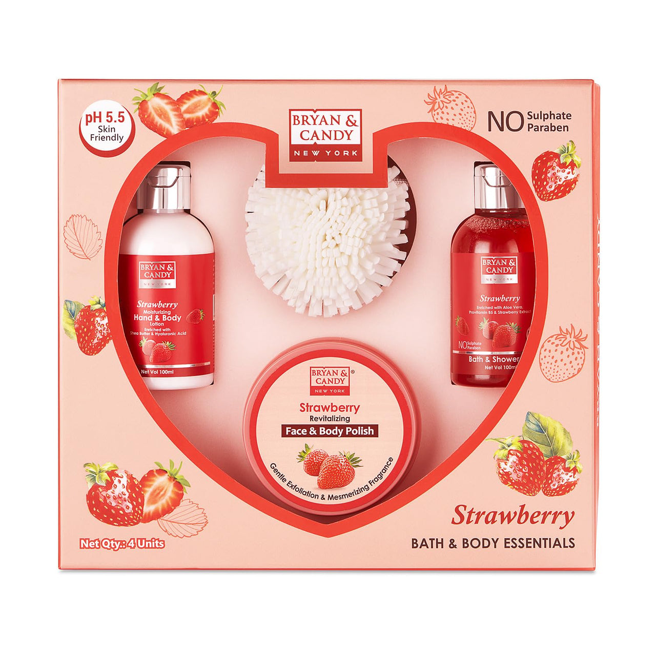 Bryan & Candy Strawberry Body Care Heart Collection ,Gift Set for Women and Men
